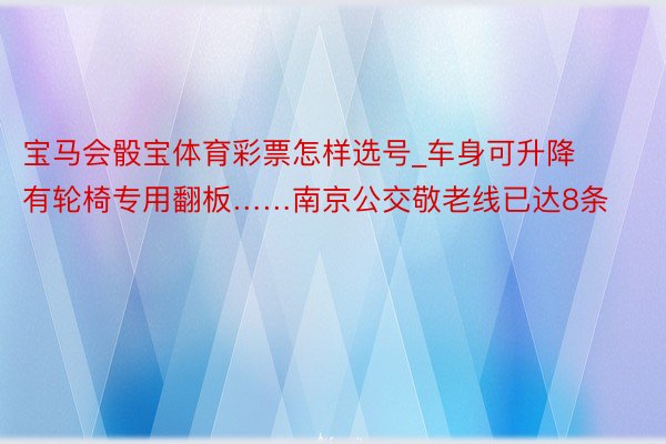 宝马会骰宝体育彩票怎样选号_车身可升降 有轮椅专用翻板……南京公交敬老线已达8条