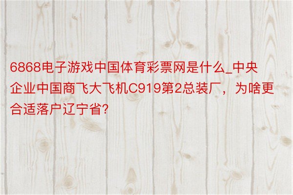 6868电子游戏中国体育彩票网是什么_中央企业中国商飞大飞机C919第2总装厂，为啥更合适落户辽宁省？